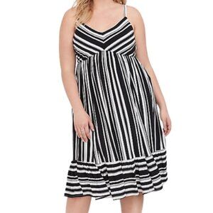 NWT Torrid black white stripe shirred challis midi dress 1x